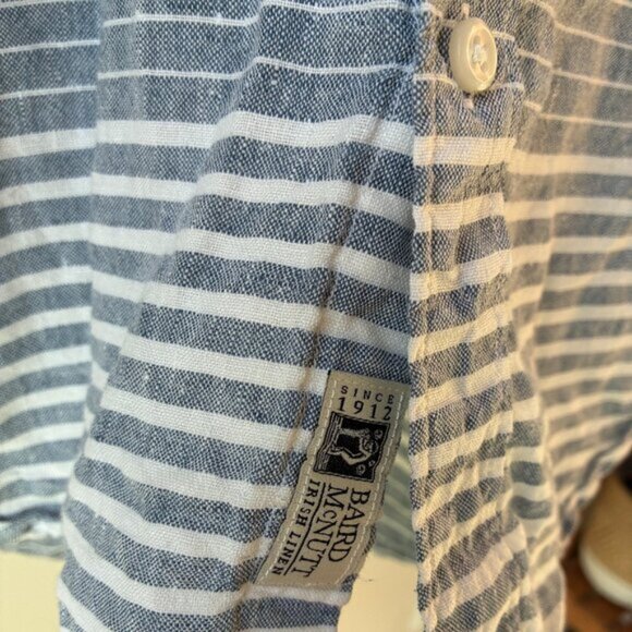 J. Crew Blue and White Striped Irish Linen Short Sleeve Button Up - Size M - Picture 4 of 7